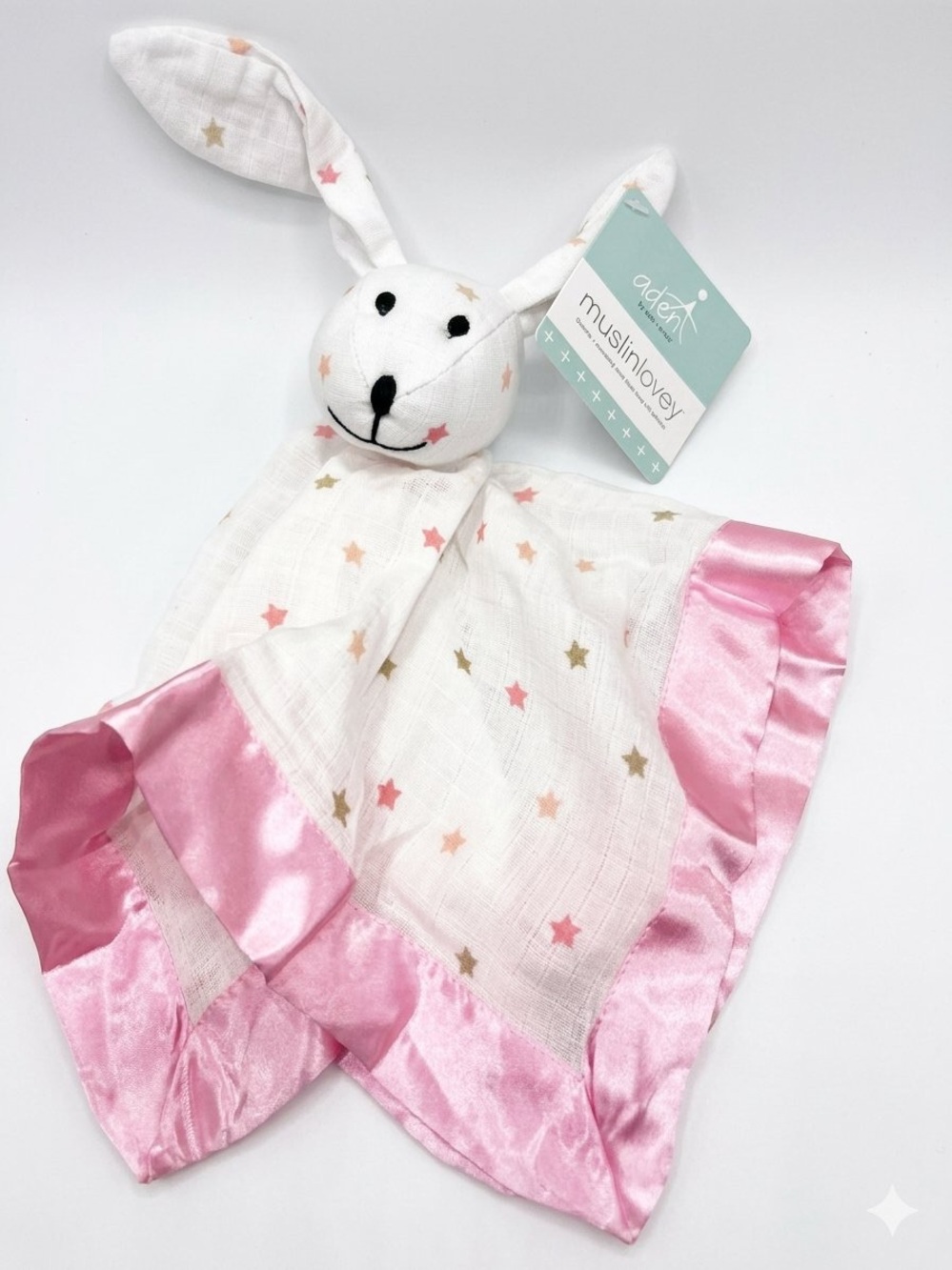 aden + anais Pink Star Bunny Muslin Lovey - Soft Security Blanket